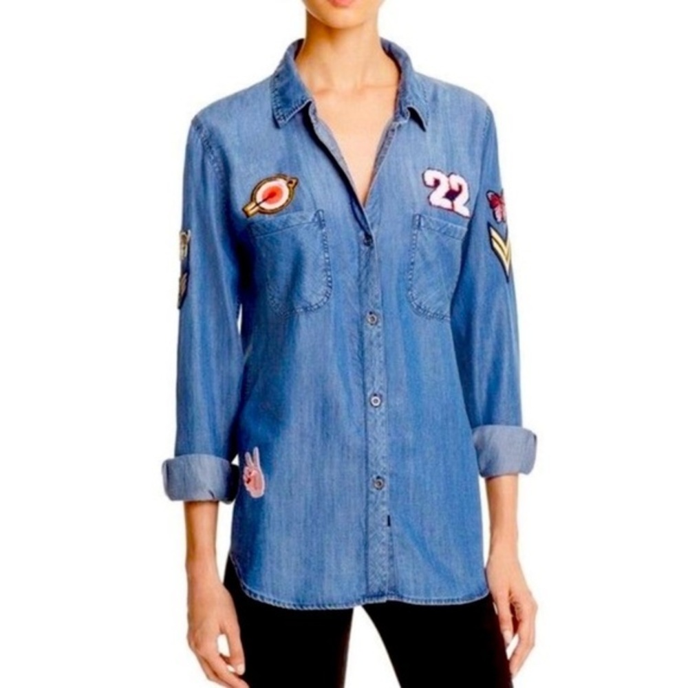 Rails Chambray Patchwork Button Down Shirt - image 1
